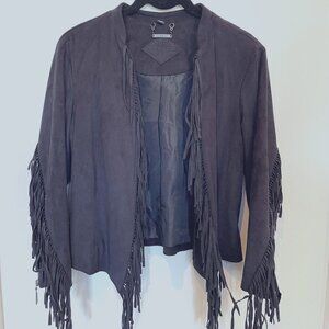 Black Faux Suede Fringe Jacket | Size M